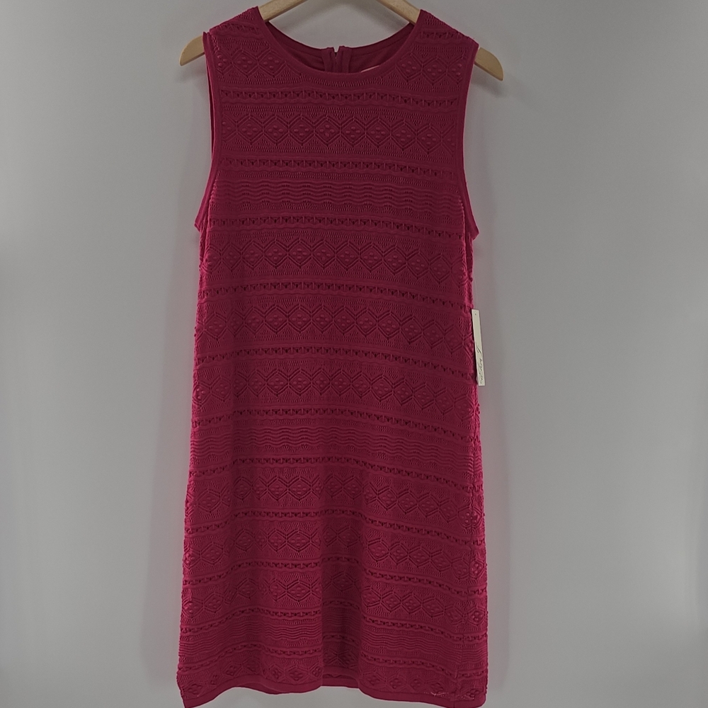 Eliza J Hot Pink Sleeveless Fully Lined Crochet Midi Dress Women Size Large